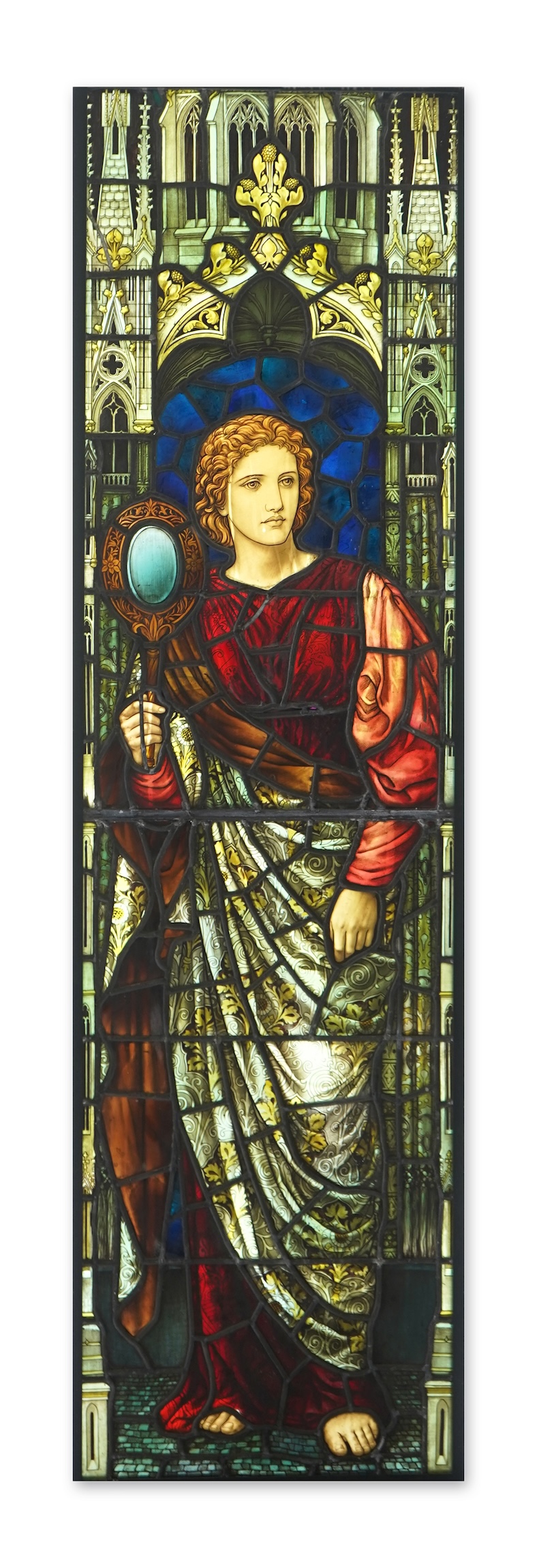 Attributed to Henry Holiday (1839-1927) for James Powell & Son: A stained and painted glass panel of a martyr